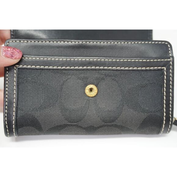 Coach Black Signature and Leather Keychain Wallet Vintage Great Condition! - Picture 7 of 9